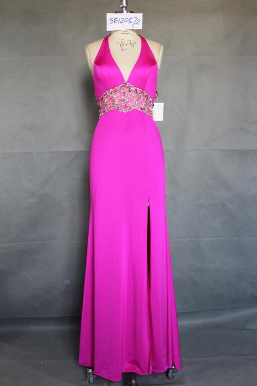 pink halter evening dresses