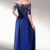 Blue embroidered evening dress by Darius Cordell