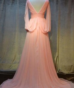 Peach backless evening gowns at Darius Cordell