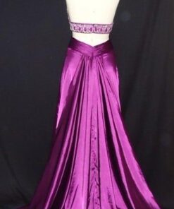 purple evening dresses with halter neck