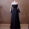 closed neck black and silver designer evening gown