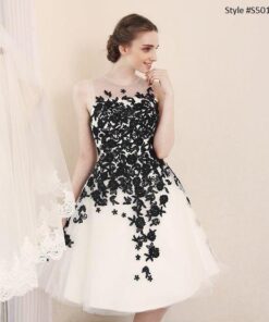 Short black white wedding reception dresses