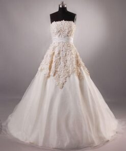 Vintage Two Toned Lace bridal gowns with Sash Belt