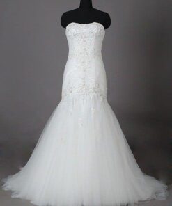 white beaded lace wedding dresses with Fit n Flare Organza Skirt