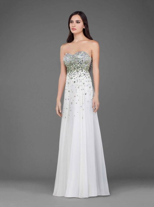 white strapless evening dresses