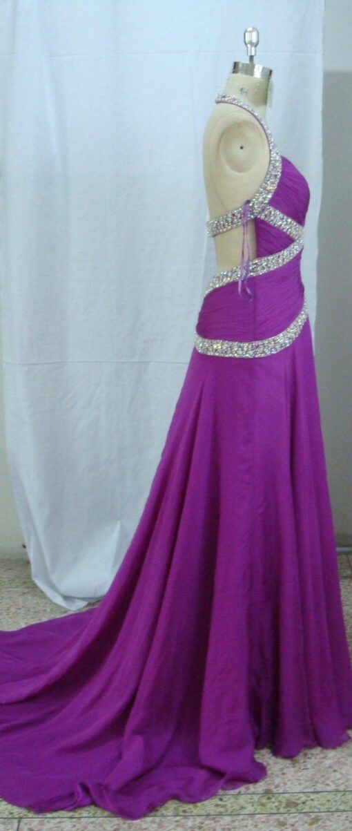 silver straps magenta bride dress