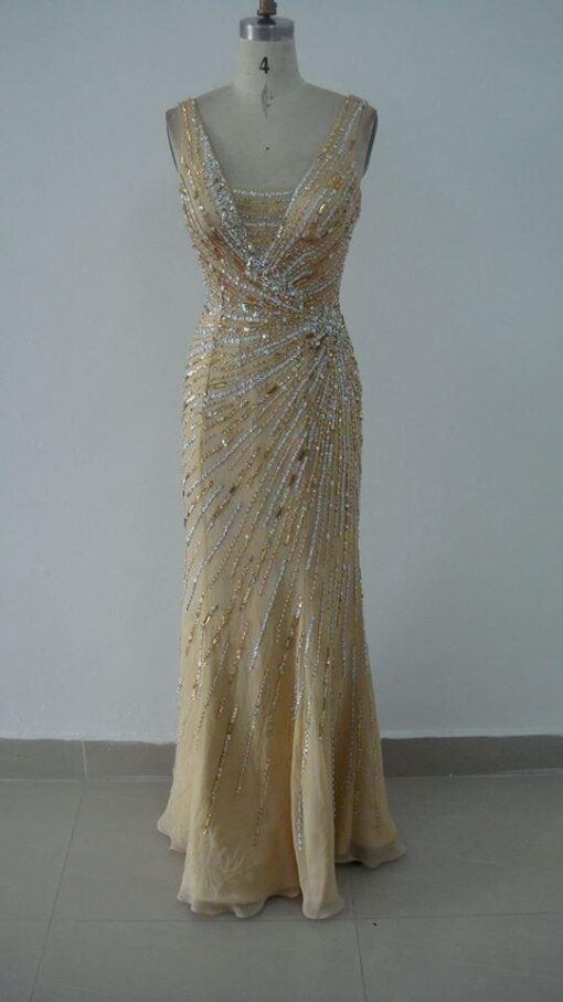 long gold colored pageant gowns