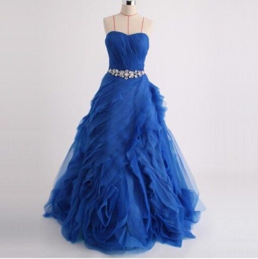 Blue Ball Gown with beaded belt