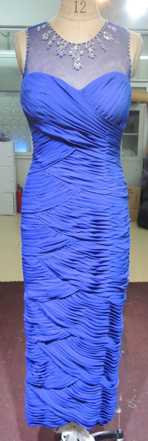 Blue Ruched Formal Evening Gowns