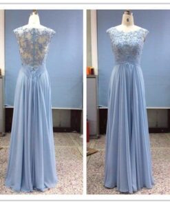 Light Pastel Blue Lace Evening Gown by Darius Cordell