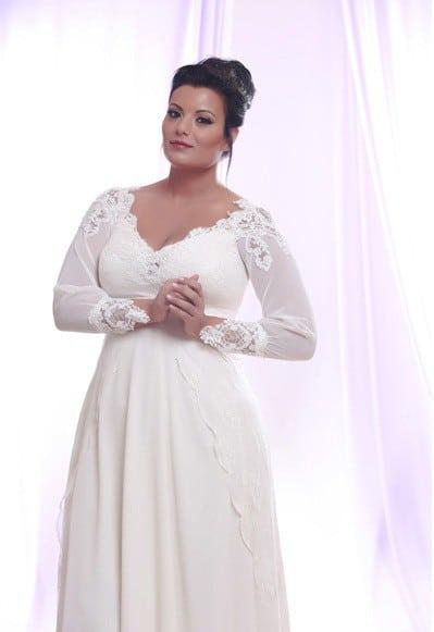 Darius Cordell Long Sleeve Plus Size Wedding Dresses with Lace and Pearls