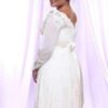 back of Beautiful and Long Sleeve Plus Size Wedding Dresses with Lace and Pearls