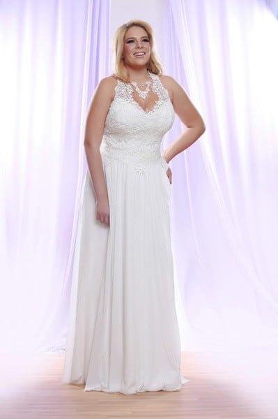 Halter Plus Size Wedding Dress with Pearl beaded Lace