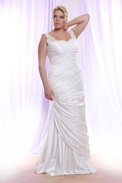 Darius Cordell Ruched Plus Size Wedding Dress with lace Straps