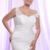 Silk Sateen Ruched Plus Size Wedding Dress with lace Straps at Darius Cordell