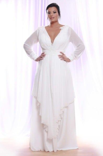 Sheer Chiffon Long Sleeve Wedding Gowns for Plus Size Brides