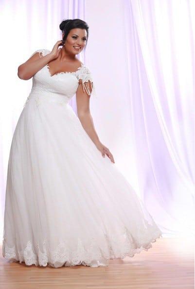 Darius Cordell Silk Tulle Plus Size Wedding Dress with Cap Sleeves