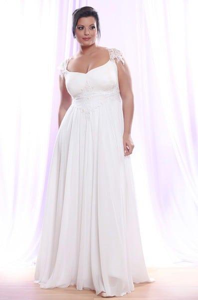 DariusCordell EmpireWaistPlusSizeBridalDreeseswithPearlLaceCapSleeves