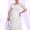 Silk Satin Plus Size Wedding Dress with Long Sheer Illusion Lace Sleeves