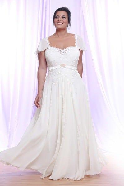 Plus Size Bridal Gown with Short Flutter Sleeves and Empire Waist