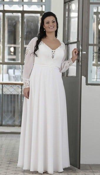 Sheer Long Sleeve Bridal Gown for Plus Size Bride by Darius Cordell