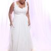 Belted Empire Waist Plus Size Wedding Dress with Soutage Lace and Pearls