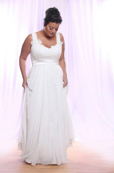 Belted Empire Waist Plus Size Wedding Dress with Soutage Lace and Pearls