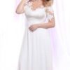 Pearl Beaded Lace Plus Size Wedding Gown on Sheer Illusion neck line