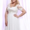 Plus Size Wedding Dress with Pearl Beaded Lace on Sheer Illusion neck line