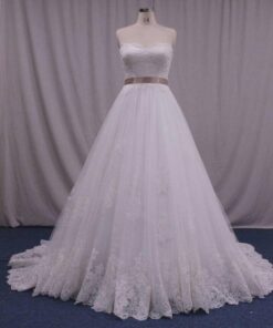 Solid Lace Plus Size Wedding Gown with Strapless neckline