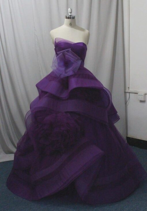 Strapless Purple Ball Gown with Tiered skirt