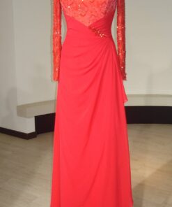 red long sleeve mother of the groom evening dress