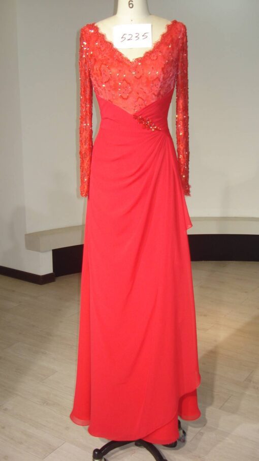 red long sleeve mother of the groom evening dress