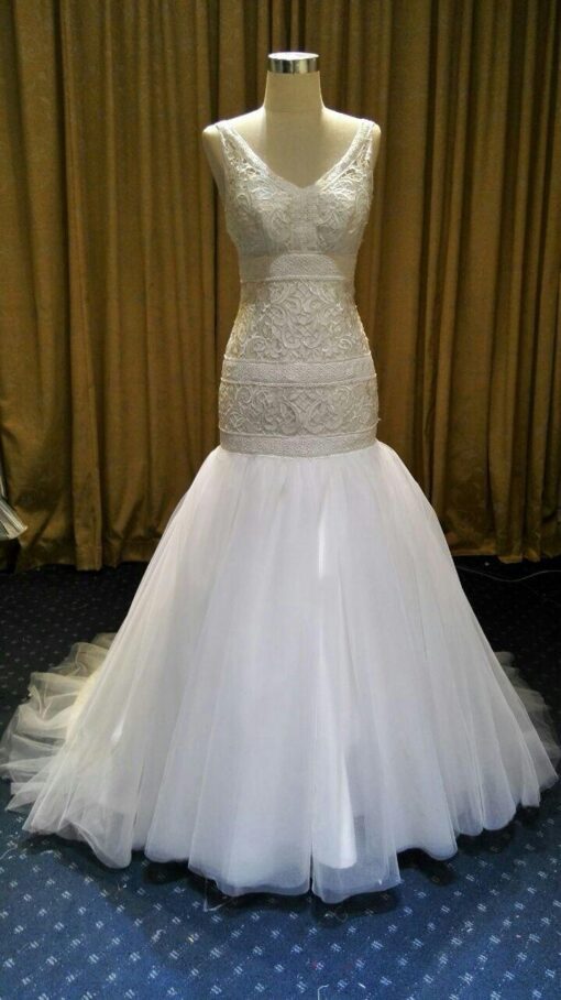 Embroiderd Wedding Dress with Flared Skirt