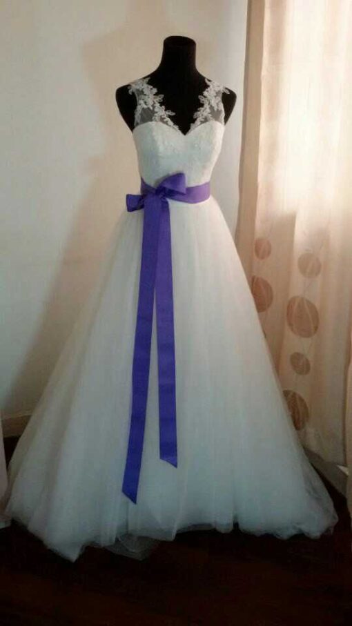 A LineWeddingGownwithSheerLaceStraps