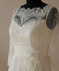 close Plus Size Wedding Dress with beaded lace and long sleeves