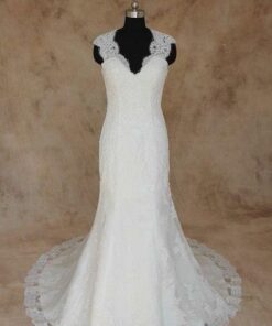 Beaded Lace Wedding Dress with wide shoulder straps