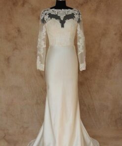 long sleeve lace wedding dress with illusion neckline