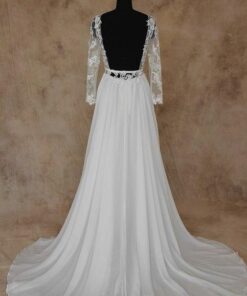 open back wedding dress with long sleeves