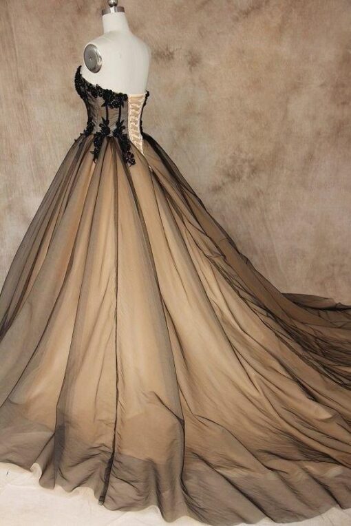 wedding gown worked with black colour