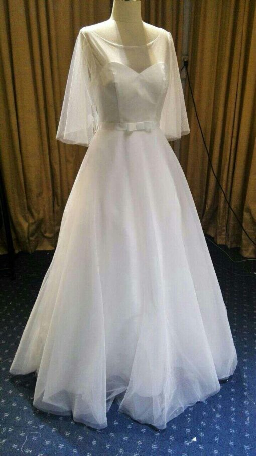 LongFlutterSleeveWeddingGownwithA lineSkirt