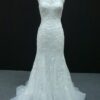 beaded cap sleeve wedding dress with illusion neckline