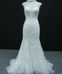 beaded cap sleeve wedding dress with illusion neckline