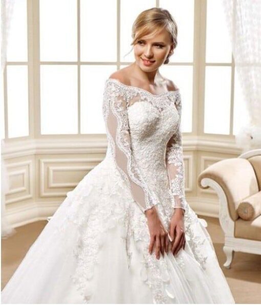 Off the shoulder Long Sleeve ball gown wedding dress