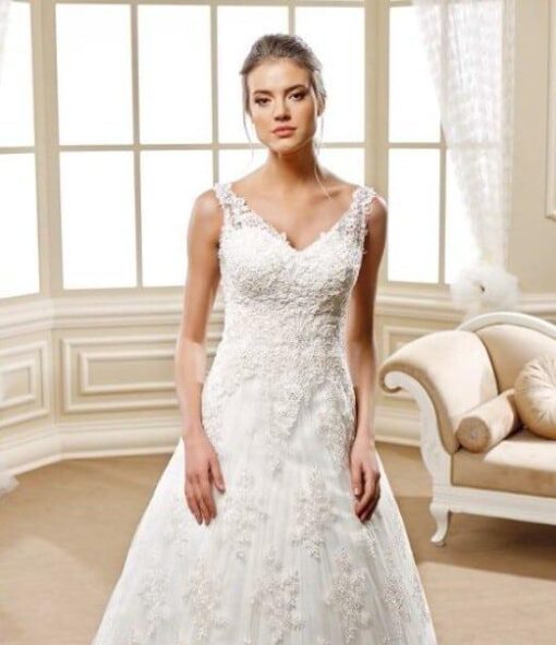 Sleeveless V neck wedding ball gown