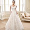 solid lace ball gown wedding dress with belt