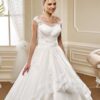 Cap Sleeve wedding dress with ruched bodice for plus size bride