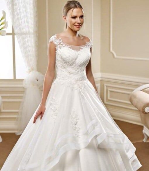 Cap Sleeve wedding dress with ruched bodice for plus size bride