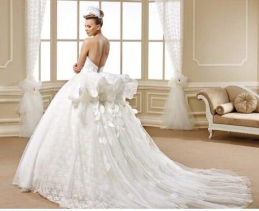 ornate wedding gown back with strapless bust line