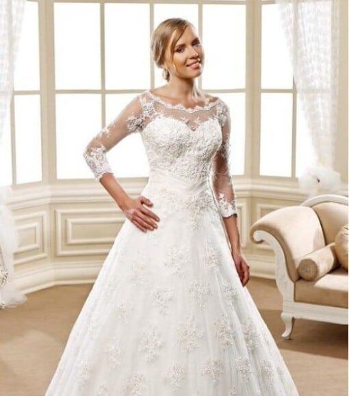 Three quarter length sleeve aline wedding gown